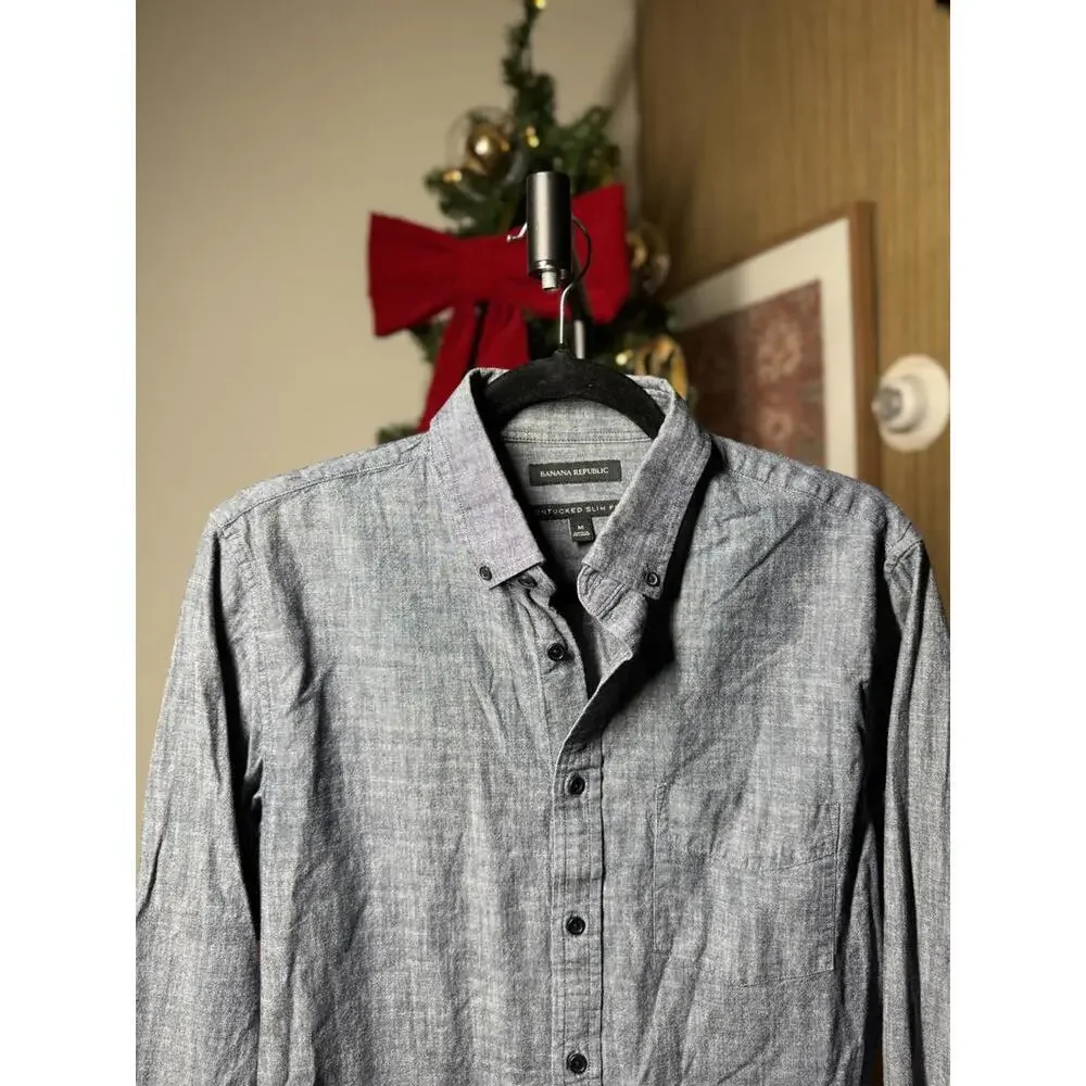 Banana Republic Men's Button-Up Shirt, Gray, Size M